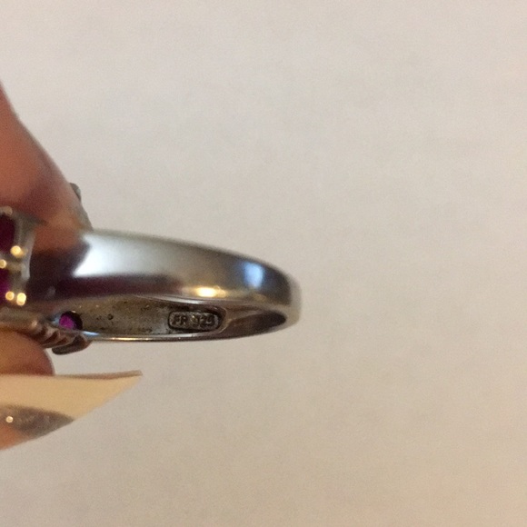 Lab Created Ruby and white stones .925 size 7 ring - Picture 5 of 5